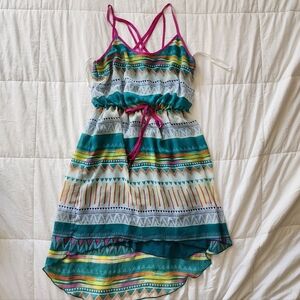 Strappy Teal & Pink Patterned Summer Dress